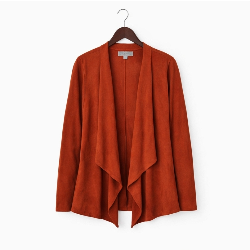 JM Collection Rust Faux Suede Open Jacket Sz Lg